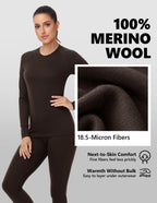 Woolcano Women's 190g Merino Wool Base Layer Set Lightweight Thermal Underwear
