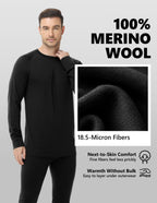 Woolcano Men’s 190g Merino Wool Base Layer Shirt Lightweight Thermal Underwear Top