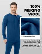Woolcano Men’s 190g Merino Wool Base Layer Shirt Lightweight Thermal Underwear Top