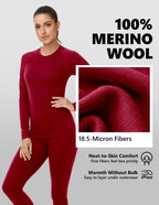 Woolcano Women's 190g Merino Wool Base Layer Set Lightweight Thermal Underwear