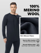 Woolcano Men’s 190g Merino Wool Base Layer Set Lightweight Thermal Underwear