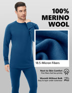 Woolcano Men’s 260g Merino Wool Base Layer Set Lightweight Thermal Underwear