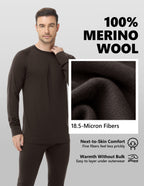 Woolcano Men’s 190g Merino Wool Base Layer Shirt Lightweight Thermal Underwear Top