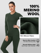 Woolcano Women's 190g Merino Wool Base Layer Set Lightweight Thermal Underwear