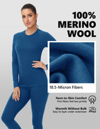 Woolcano Women's 190g Merino Wool Base Layer Set Lightweight Thermal Underwear