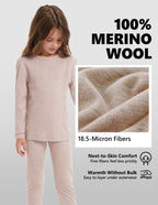 Woolcano Kid's 190g Merino Wool Unisex Base Layer Set Lightweight Thermal Underwear
