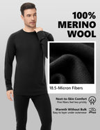 Woolcano Men’s 260g Merino Wool Base Layer Set Lightweight Thermal Underwear