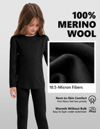 Woolcano Kid's 190g Merino Wool Unisex Base Layer Set Lightweight Thermal Underwear