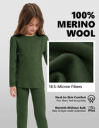 Woolcano Kid's 190g Merino Wool Unisex Base Layer Set Lightweight Thermal Underwear