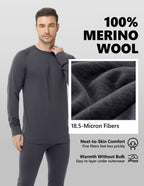 Woolcano Men’s 260g Merino Wool Base Layer Top Lightweight Thermal Underwear Shirt