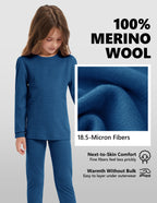 Woolcano Kid's 190g Merino Wool Unisex Base Layer Set Lightweight Thermal Underwear