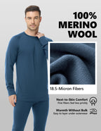 Woolcano Men’s 190g Merino Wool Base Layer Set Lightweight Thermal Underwear