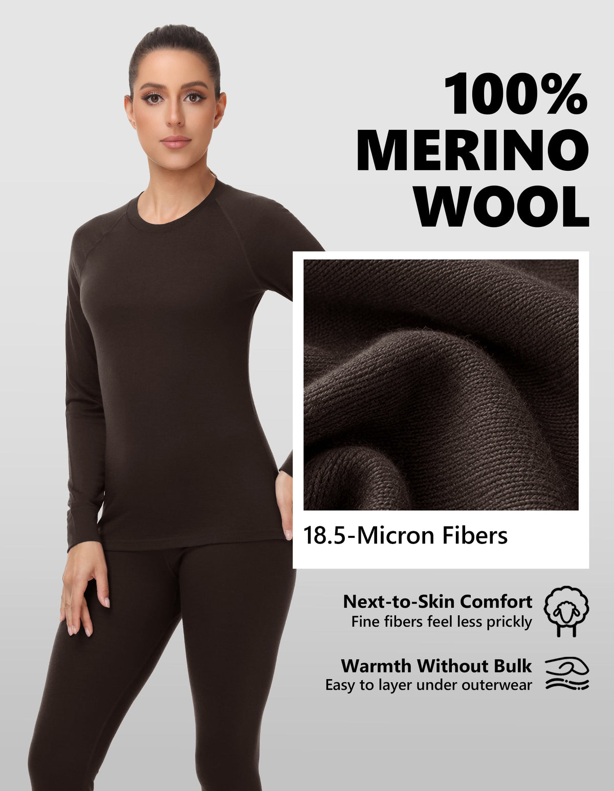 Woolcano Women's 260g Merino Wool Base Layer Set Lightweight Thermal Underwear