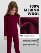 Woolcano Kid's 190g Merino Wool Unisex Base Layer Set Lightweight Thermal Underwear