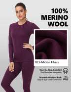 Woolcano Women's 190g Merino Wool Base Layer Set Lightweight Thermal Underwear