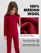 Woolcano Kid's 190g Merino Wool Unisex Base Layer Set Lightweight Thermal Underwear