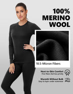 Woolcano Women's 190g Merino Wool Base Layer Set Lightweight Thermal Underwear