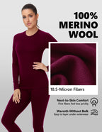 Woolcano Women's 190g Merino Wool Base Layer Set Lightweight Thermal Underwear