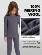 Woolcano Kid's 190g Merino Wool Unisex Base Layer Set Lightweight Thermal Underwear