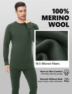 Woolcano Men’s 260g Merino Wool Base Layer Set Lightweight Thermal Underwear