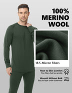 Woolcano Men’s 190g Merino Wool Base Layer Shirt Lightweight Thermal Underwear Top