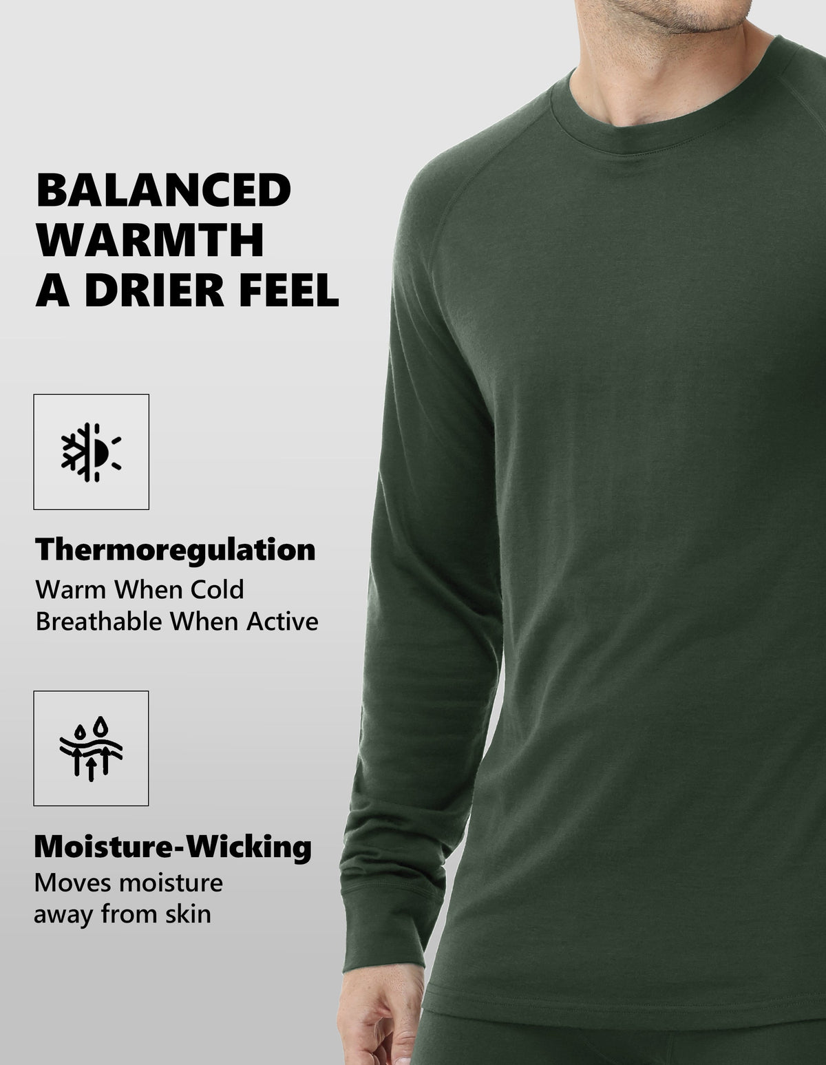 Woolcano Men’s 190g Merino Wool Base Layer Set Lightweight Thermal Underwear