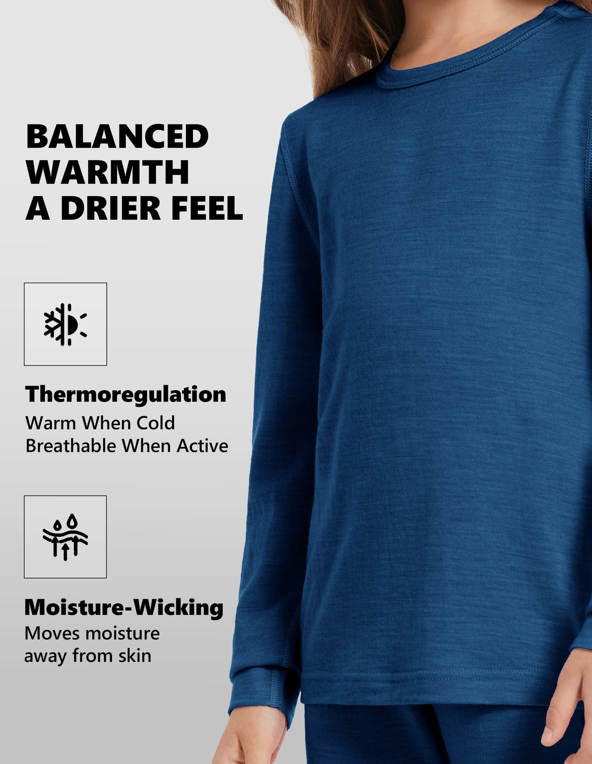 Woolcano Kid's 190g Merino Wool Unisex Base Layer Set Lightweight Thermal Underwear