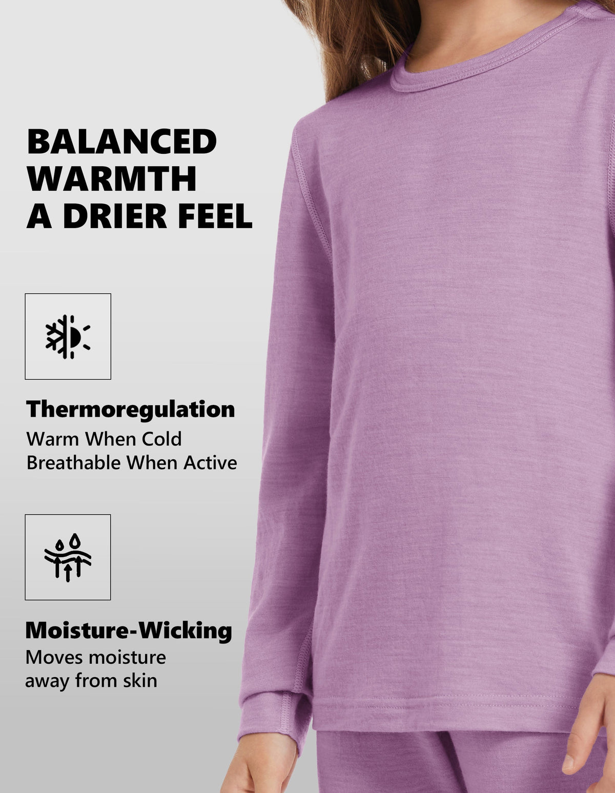 Woolcano Kid's 190g Merino Wool Unisex Base Layer Set Lightweight Thermal Underwear