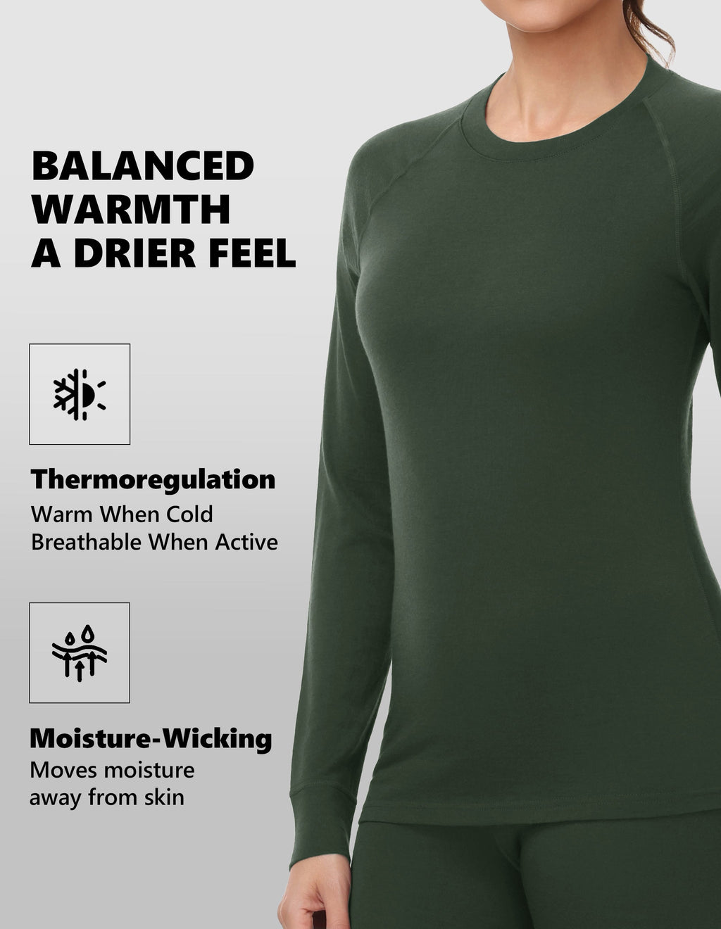 Woolcano Women's 190g Merino Wool Base Layer Set Lightweight Thermal Underwear