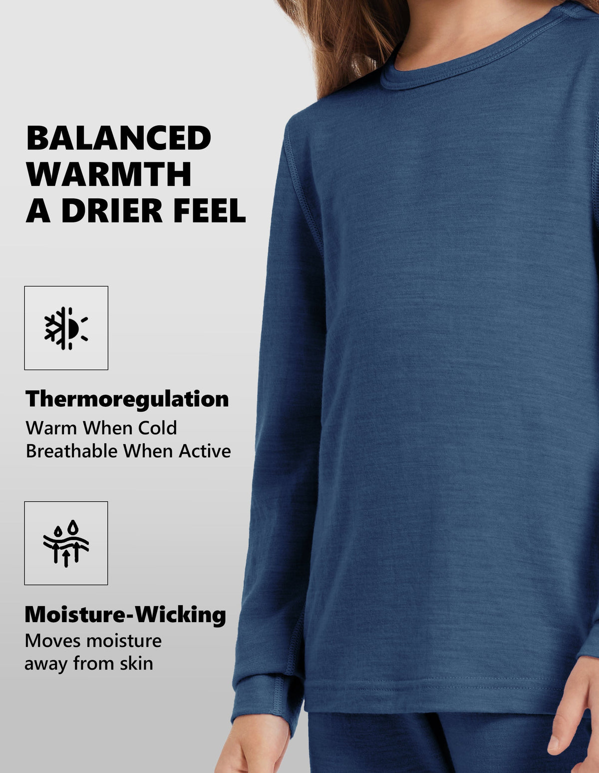 Woolcano Kid's 190g Merino Wool Unisex Base Layer Set Lightweight Thermal Underwear