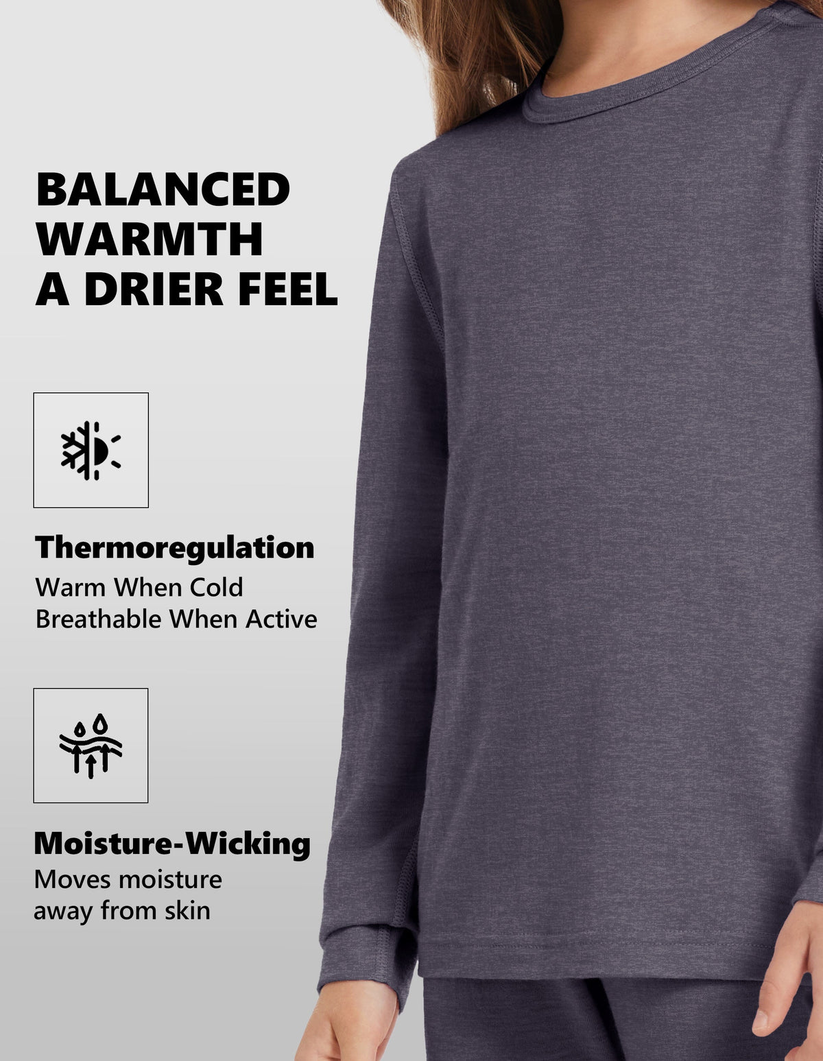 Woolcano Kid's 190g Merino Wool Unisex Base Layer Set Lightweight Thermal Underwear