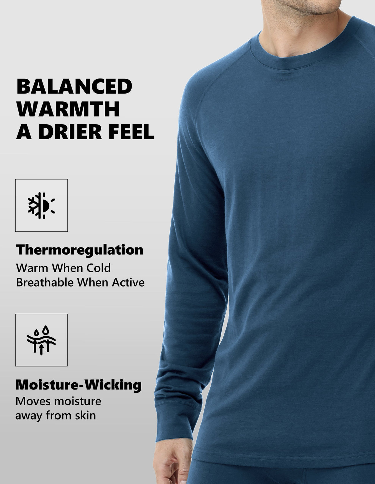 Woolcano Men’s 190g Merino Wool Base Layer Shirt Lightweight Thermal Underwear Top