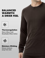 Woolcano Men’s 190g Merino Wool Base Layer Shirt Lightweight Thermal Underwear Top