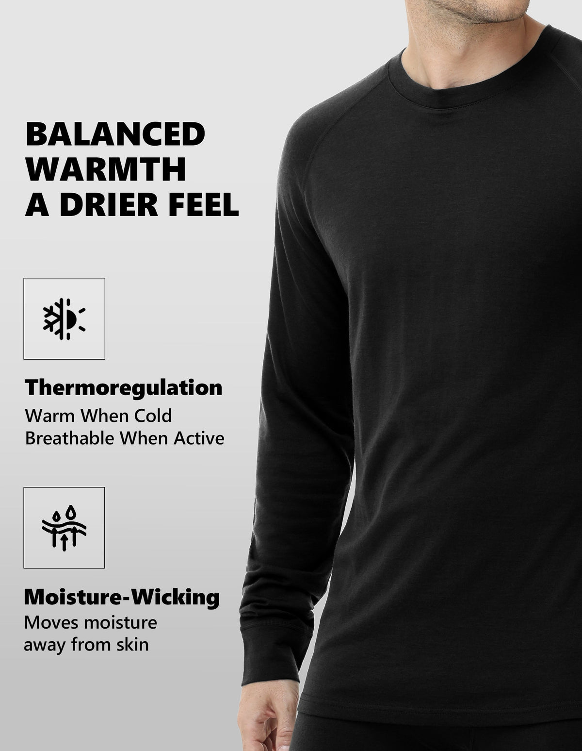 Woolcano Men’s 260g Merino Wool Base Layer Top Lightweight Thermal Underwear Shirt