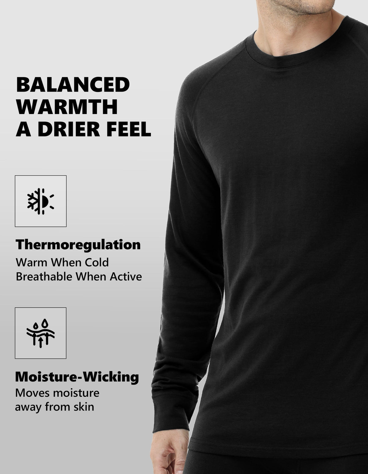 Woolcano Men’s 260g Merino Wool Base Layer Set Lightweight Thermal Underwear