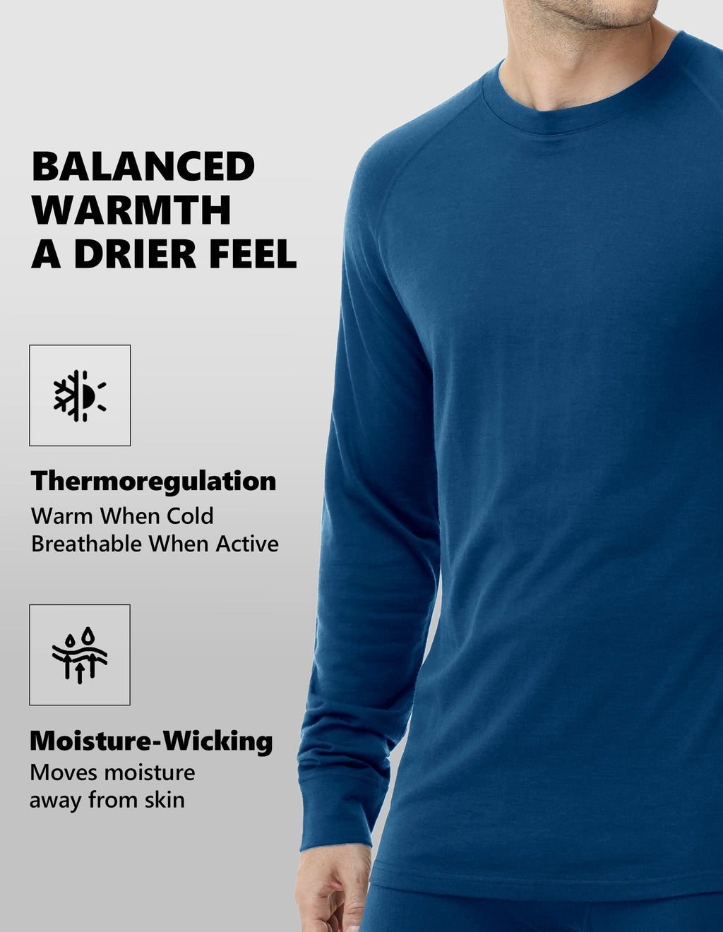 Woolcano Men’s 260g Merino Wool Base Layer Set Lightweight Thermal Underwear
