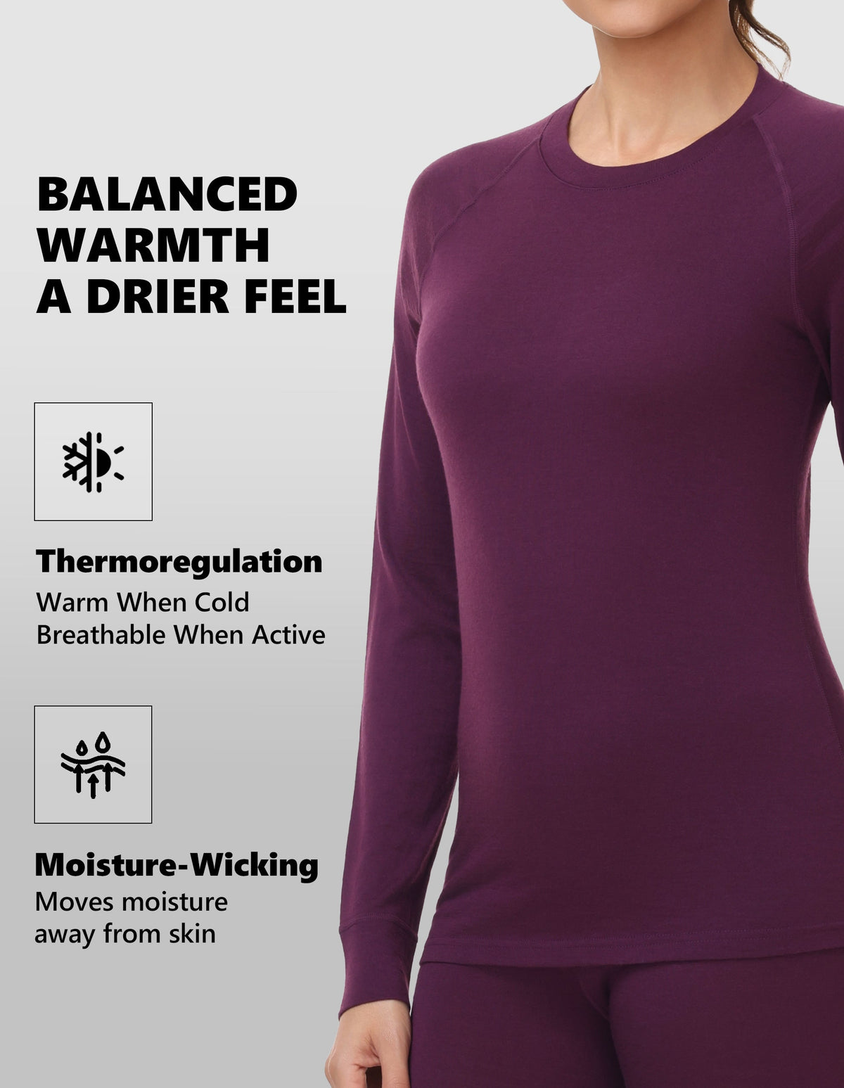 Woolcano Women's 190g Merino Wool Base Layer Set Lightweight Thermal Underwear