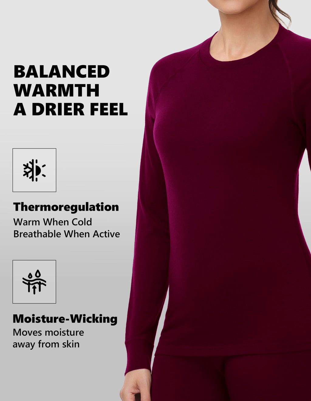 Woolcano Women's 190g Merino Wool Base Layer Set Lightweight Thermal Underwear