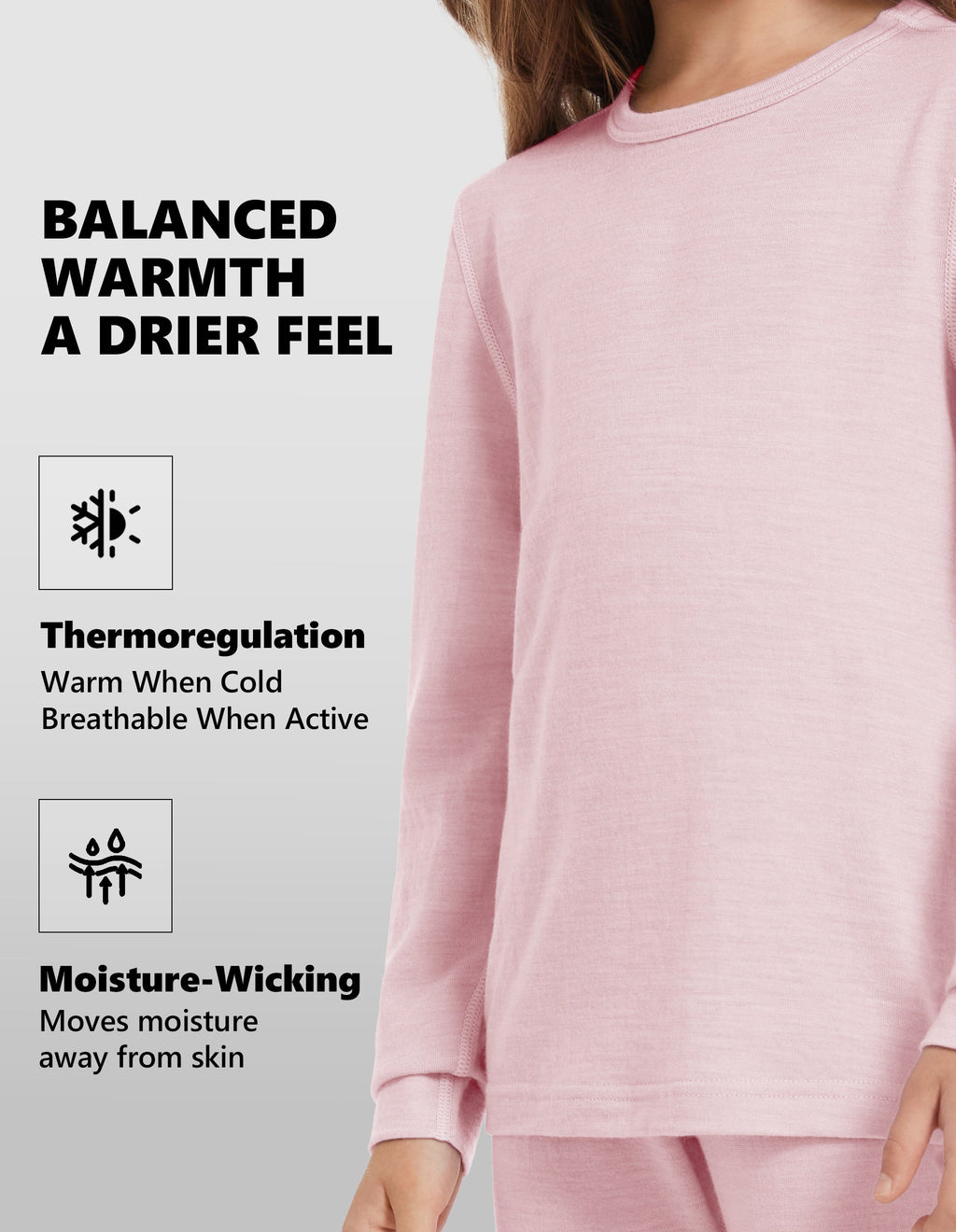Woolcano Kid's 190g Merino Wool Unisex Base Layer Set Lightweight Thermal Underwear