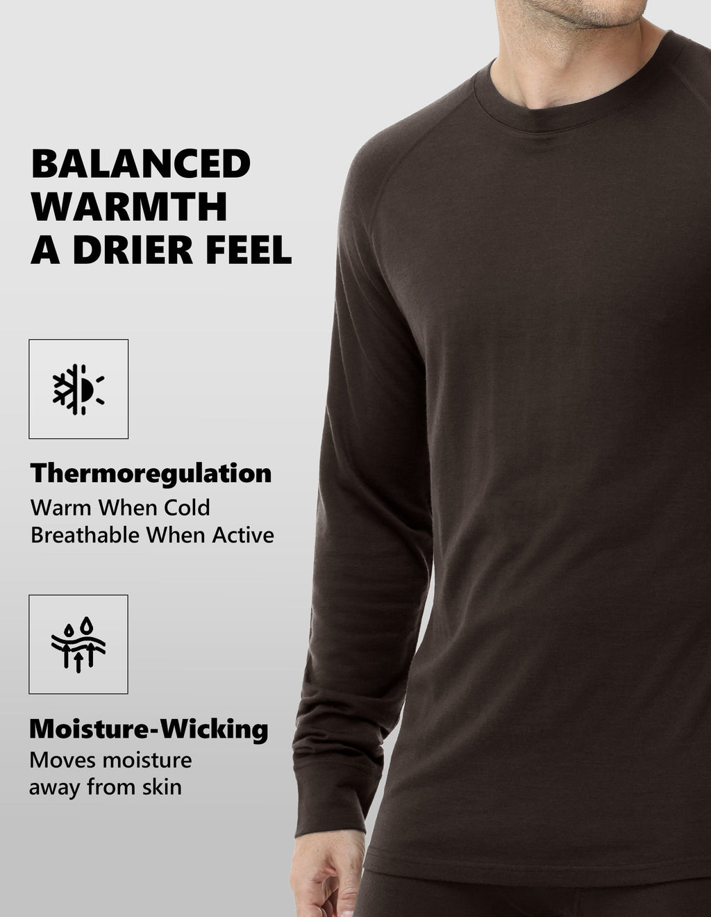 Woolcano Men’s 260g Merino Wool Base Layer Top Lightweight Thermal Underwear Shirt