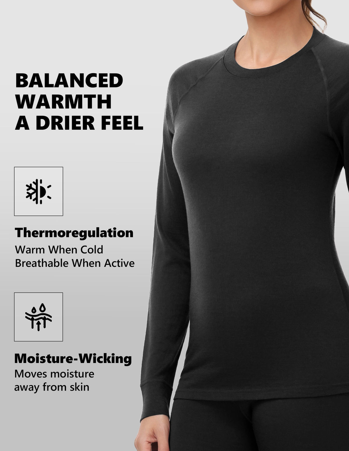 Woolcano Women's 190g Merino Wool Base Layer Set Lightweight Thermal Underwear