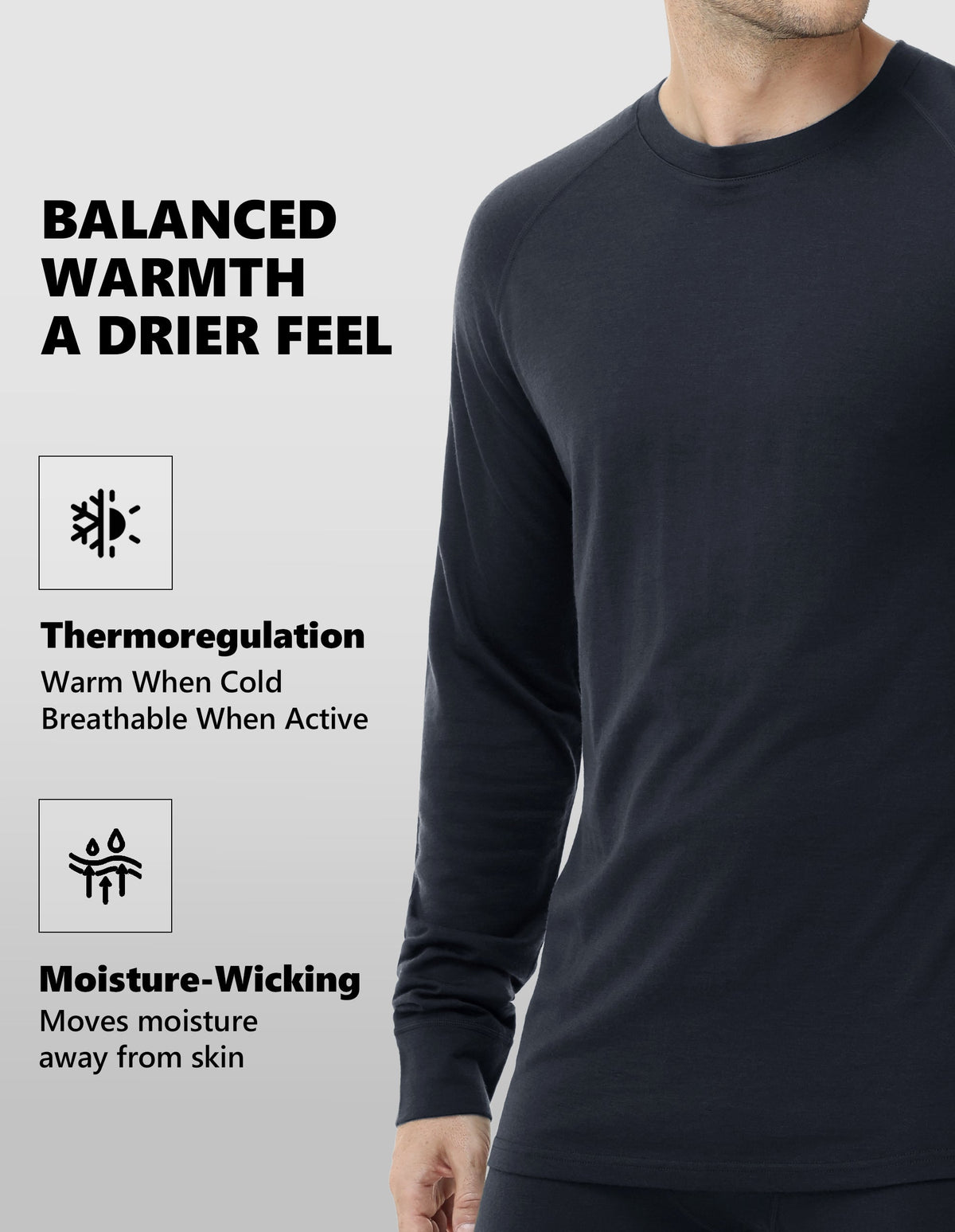 Woolcano Men’s 190g Merino Wool Base Layer Set Lightweight Thermal Underwear