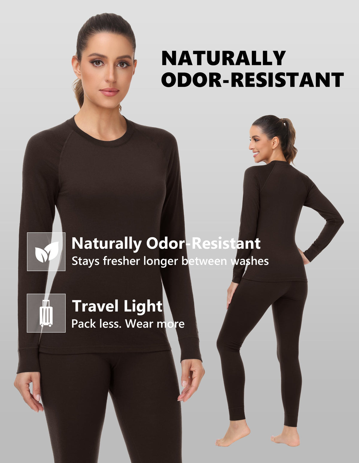 Woolcano Women's 260g Merino Wool Base Layer Set Lightweight Thermal Underwear