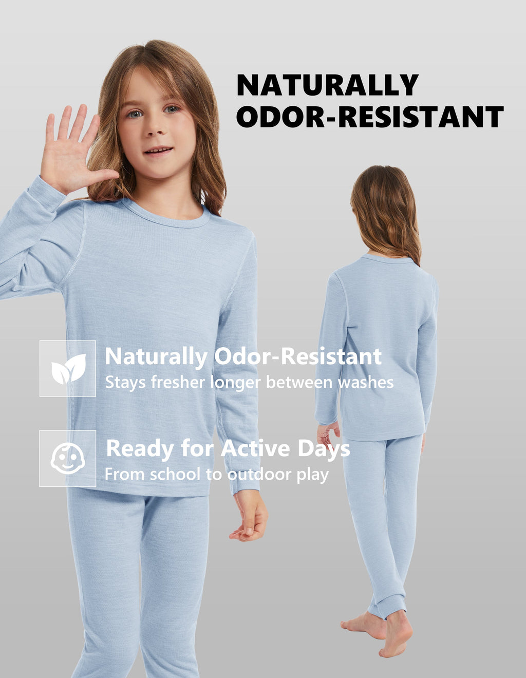 Woolcano Kid's 190g Merino Wool Unisex Base Layer Set Lightweight Thermal Underwear