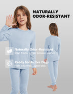 Woolcano Kid's 190g Merino Wool Unisex Base Layer Set Lightweight Thermal Underwear