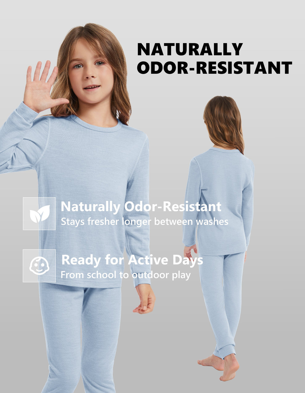 Woolcano Kid's 190g Merino Wool Unisex Base Layer Set Lightweight Thermal Underwear