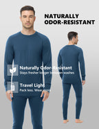 Woolcano Men’s 260g Merino Wool Base Layer Set Lightweight Thermal Underwear