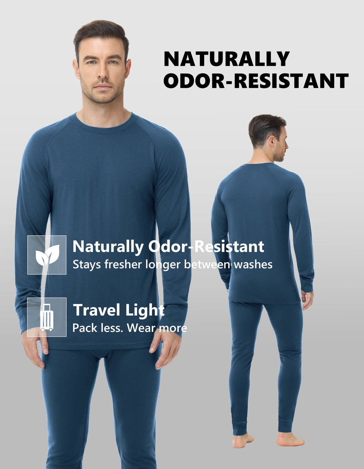 Woolcano Men’s 260g Merino Wool Base Layer Set Lightweight Thermal Underwear