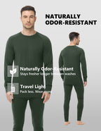 Woolcano Men’s 190g Merino Wool Base Layer Set Lightweight Thermal Underwear