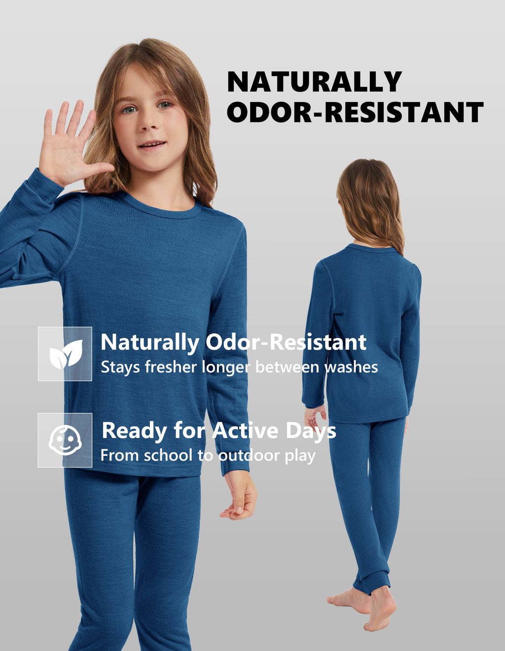 Woolcano Kid's 190g Merino Wool Unisex Base Layer Set Lightweight Thermal Underwear